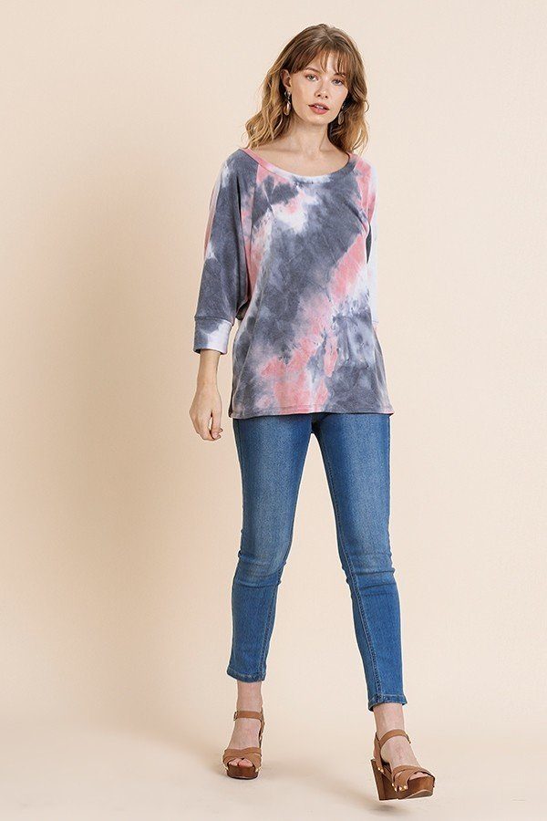 Tye Dye 3/4 Sleeve Round Neck Top