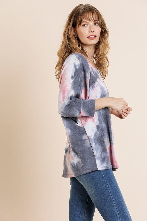 Tye Dye 3/4 Sleeve Round Neck Top