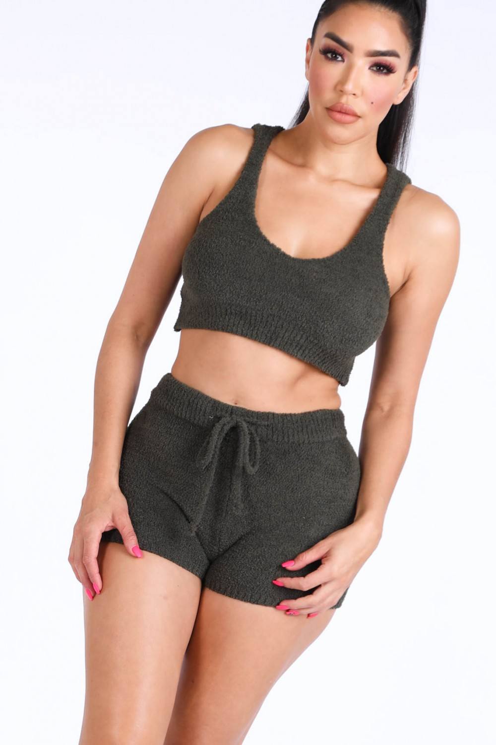 Textured Knitted Tank Top Short Set
