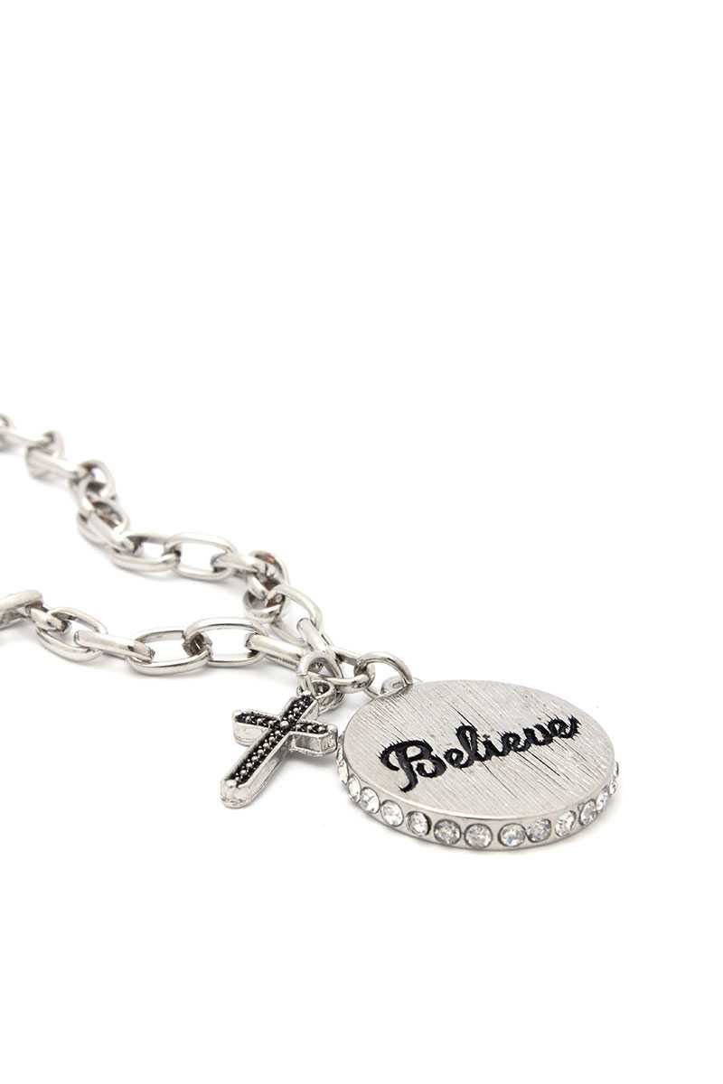 Believe Engrave Metal Circle Pendant Necklace