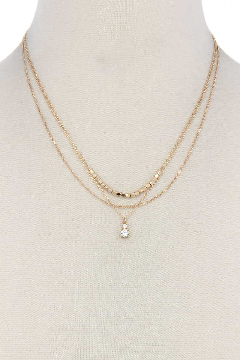 Multi Layered Rhinestone Charm Short Metal Necklace