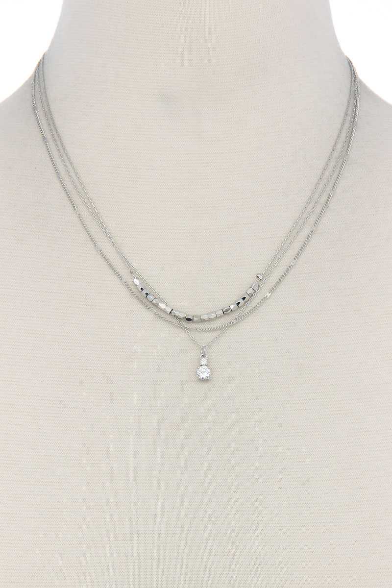 Multi Layered Rhinestone Charm Short Metal Necklace