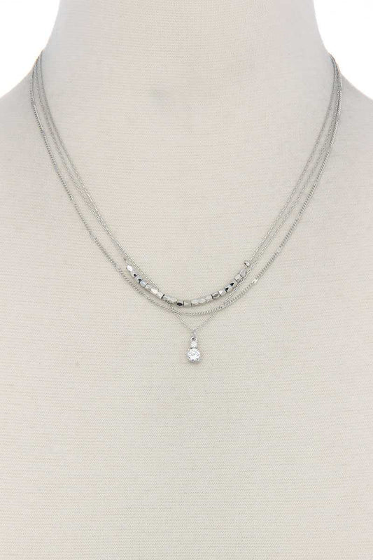 Multi Layered Rhinestone Charm Short Metal Necklace