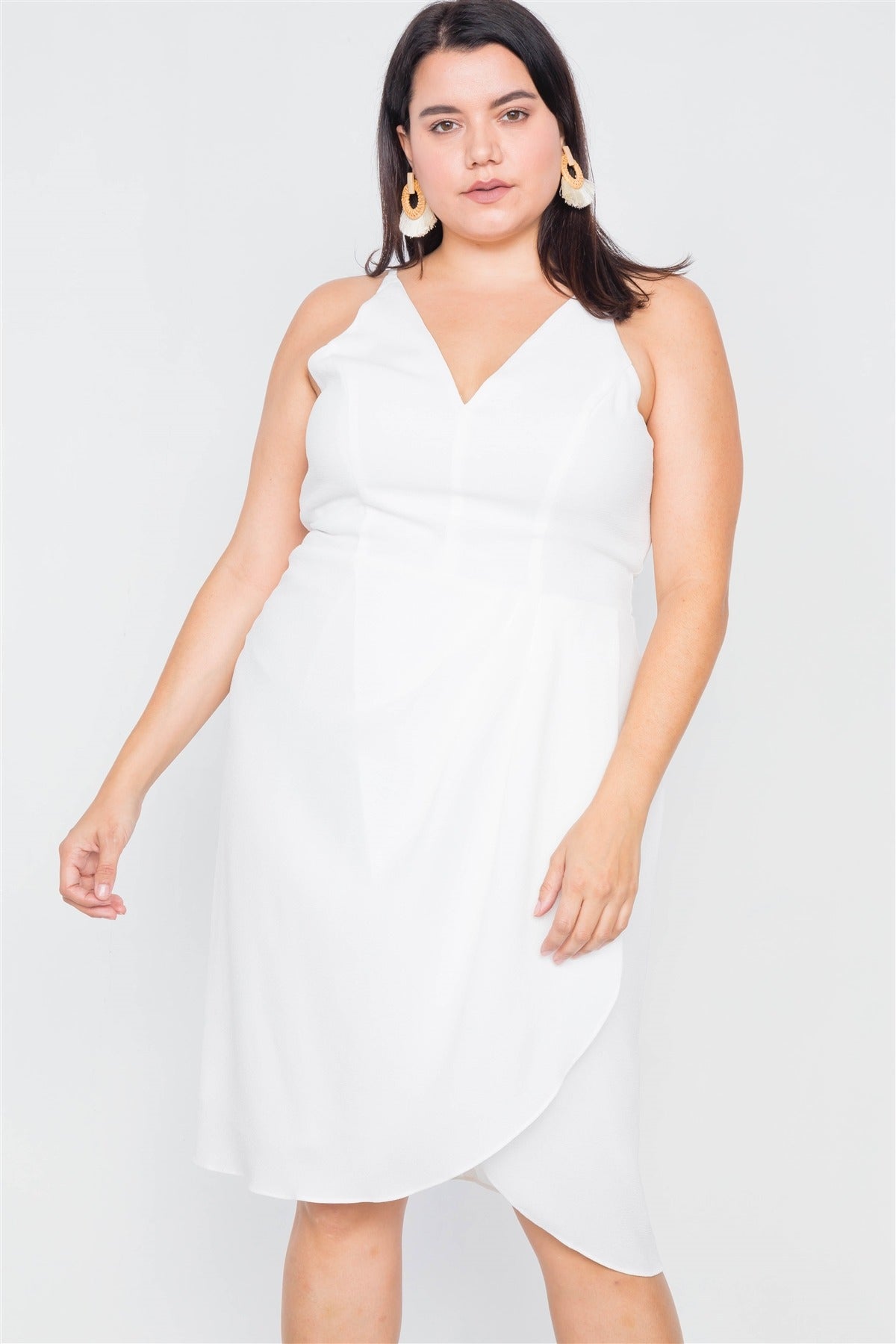 Plus Size  Mock Wrap V-neck Mini Dress
