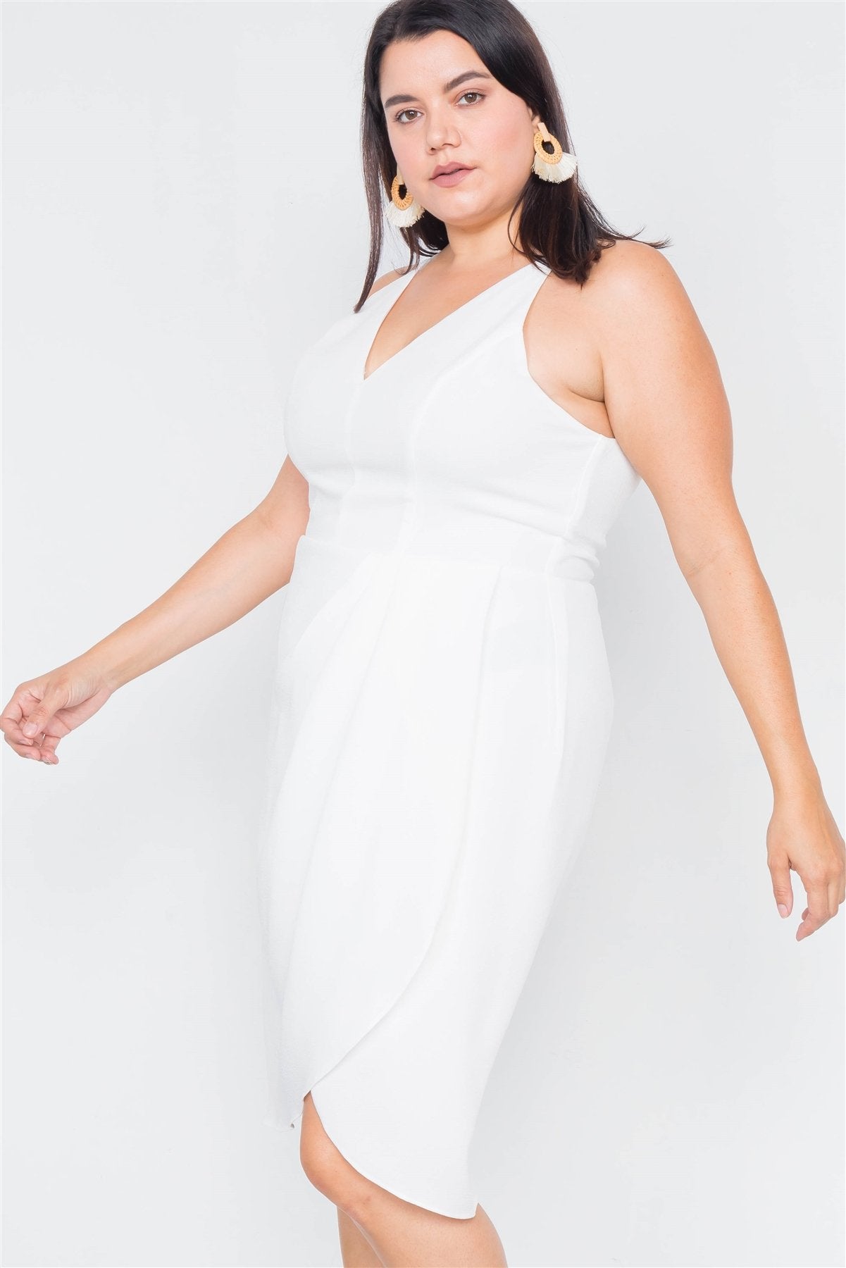 Plus Size  Mock Wrap V-neck Mini Dress