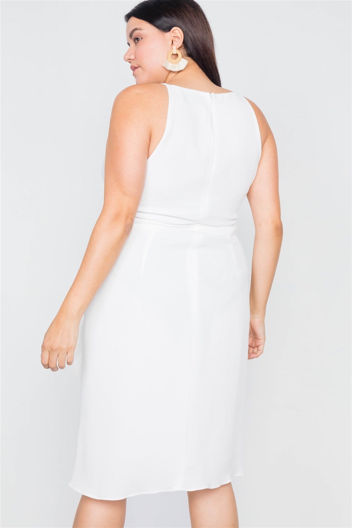 Plus Size  Mock Wrap V-neck Mini Dress