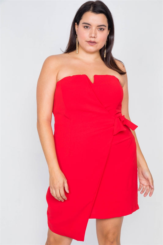 Plus Size Sleeveless Mock Wrap Mini Chic Dress