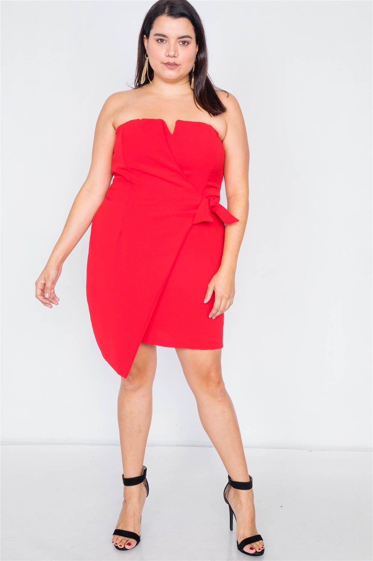 Plus Size Sleeveless Mock Wrap Mini Chic Dress