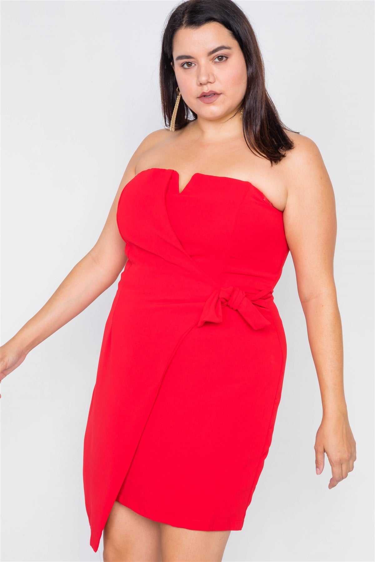 Plus Size Sleeveless Mock Wrap Mini Chic Dress