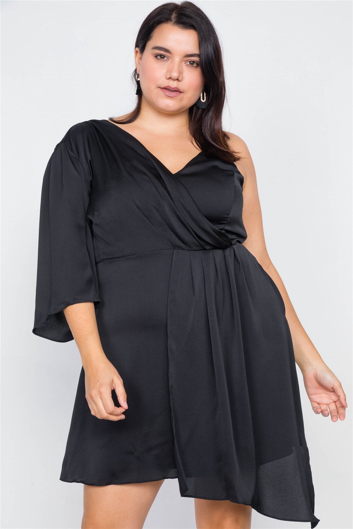 Plus Size  Silk One Shoulder Mini Dress