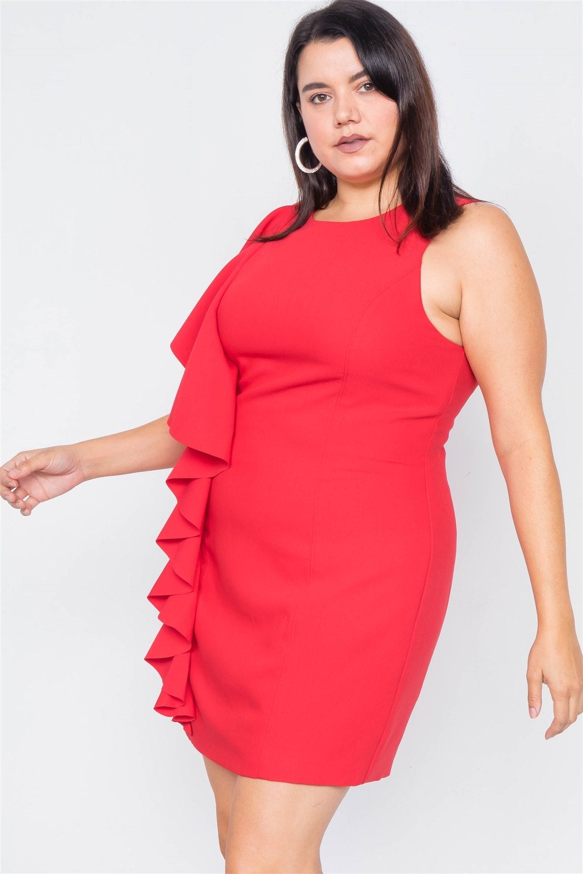 Plus Size Trim Frill Sleeve Mini Dress