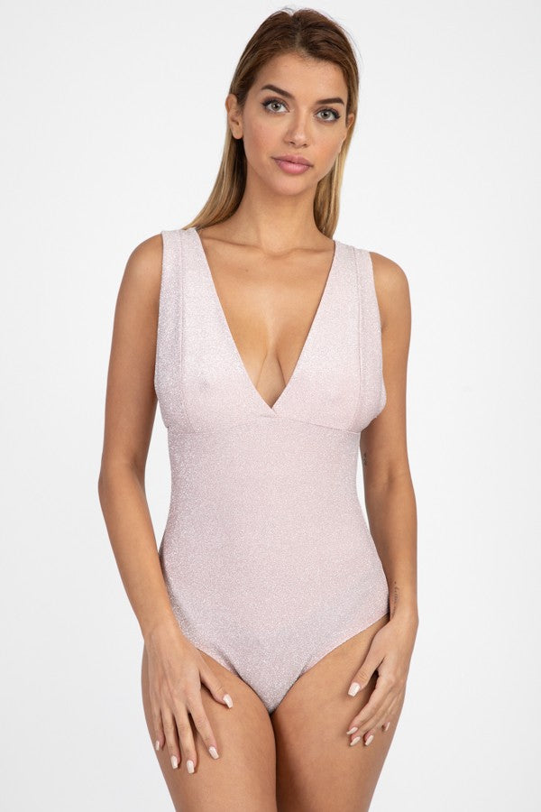Glitter Deep V Neck Bodysuit