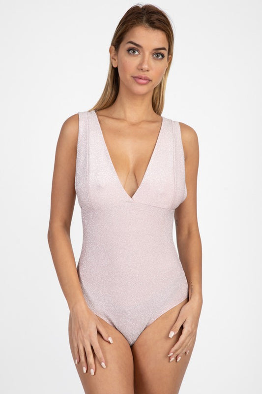 Glitter Deep V Neck Bodysuit