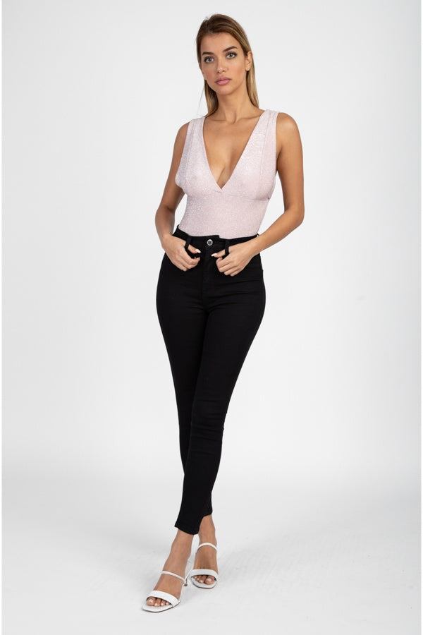 Glitter Deep V Neck Bodysuit