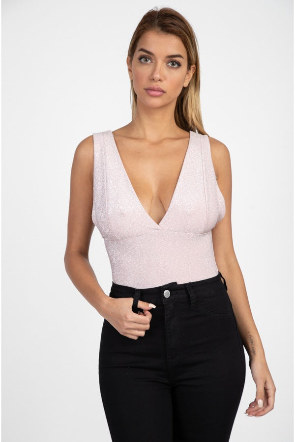 Glitter Deep V Neck Bodysuit