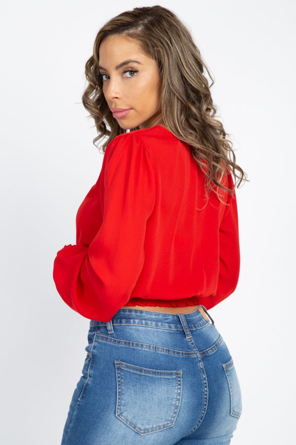 Smocked Hem Wrap Crop Top