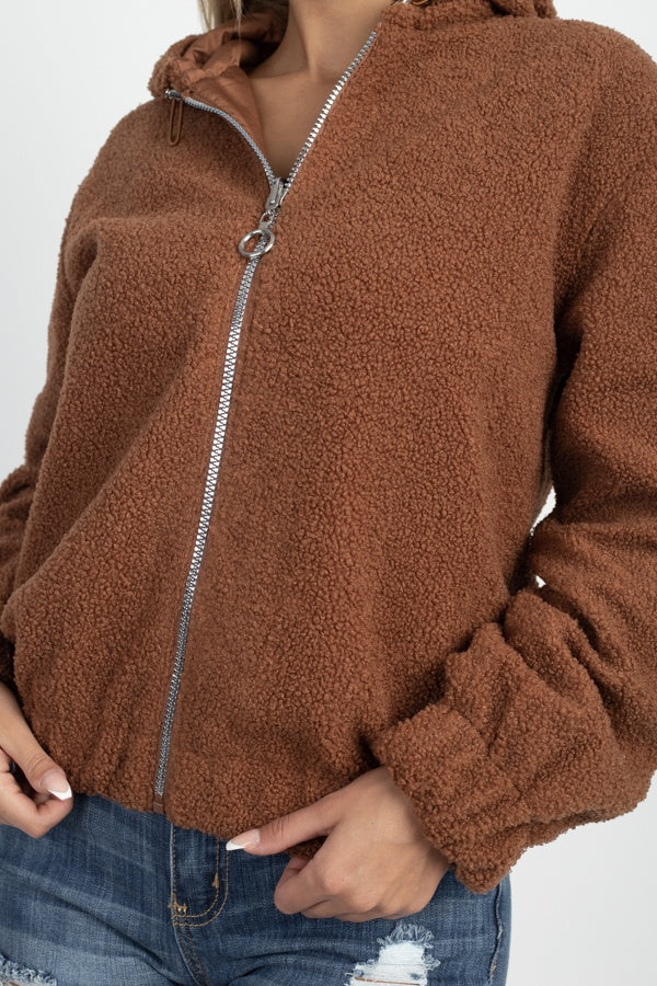 Faux Fur Drawstring Hooded Jacket