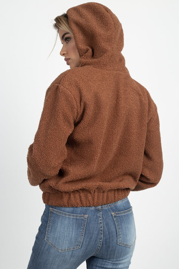 Faux Fur Drawstring Hooded Jacket