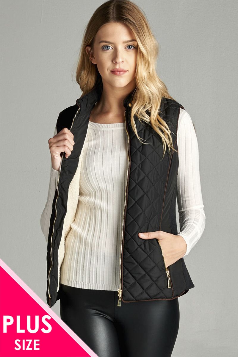 Faux Shearling Lined Quilted Padding Vest