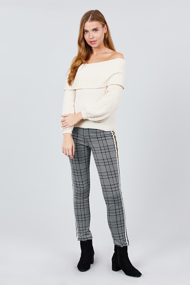 Long Sleeve Fold Over Off The Shoulder Chenille Sweater