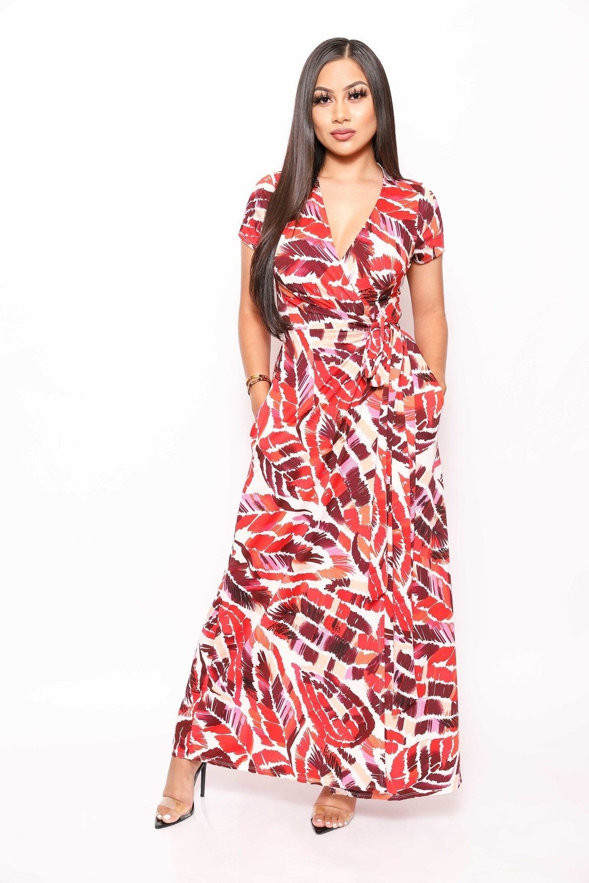 Print Short Sleeve, Maxi Wrap Dress
