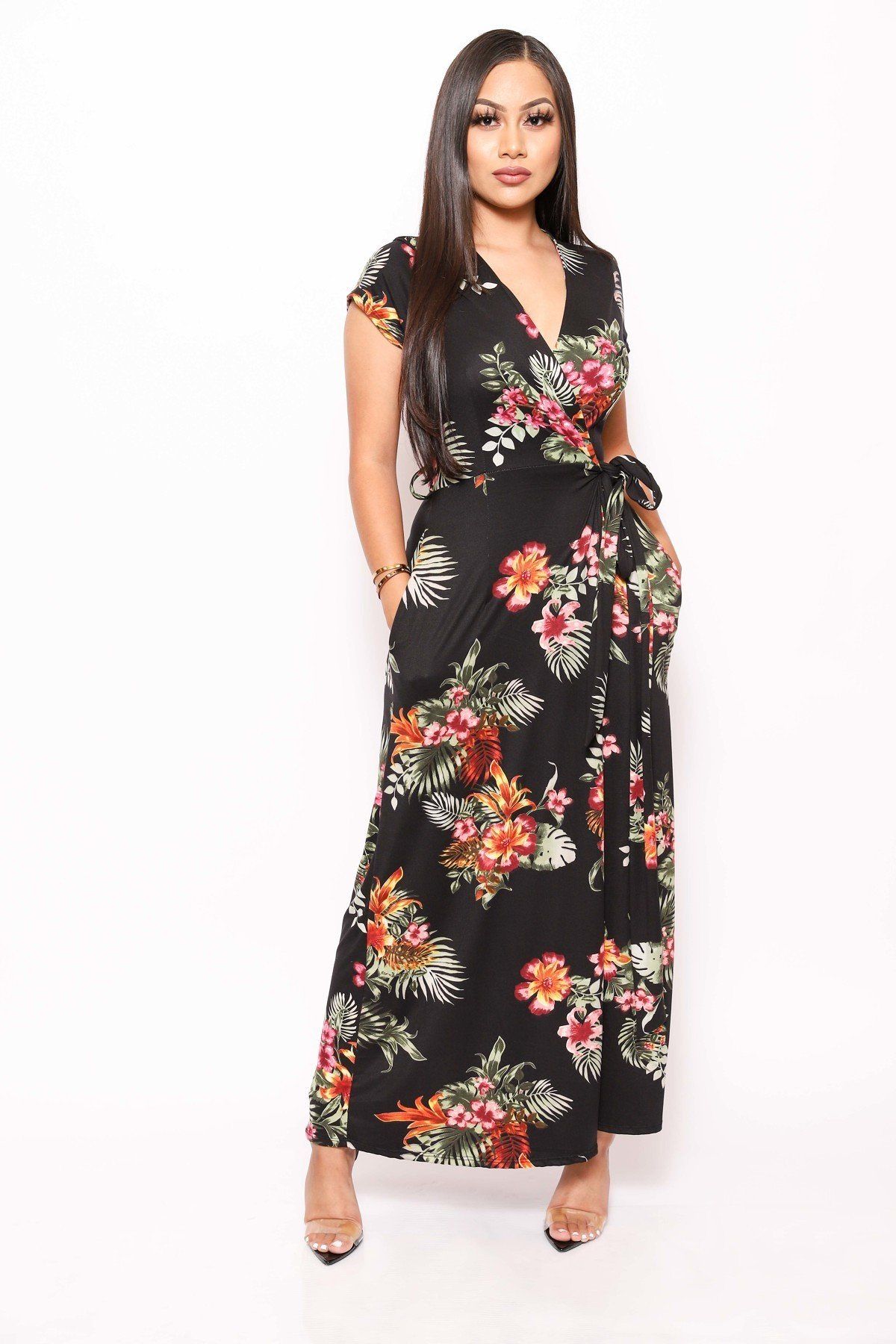 Print Short Sleeve, Maxi Wrap Dress