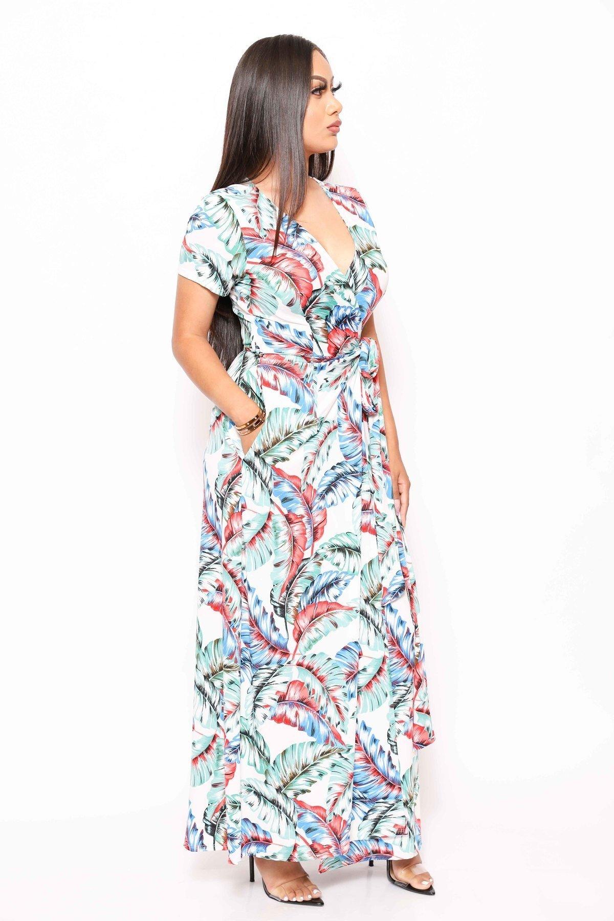 Print Short Sleeve, Maxi Wrap Dress