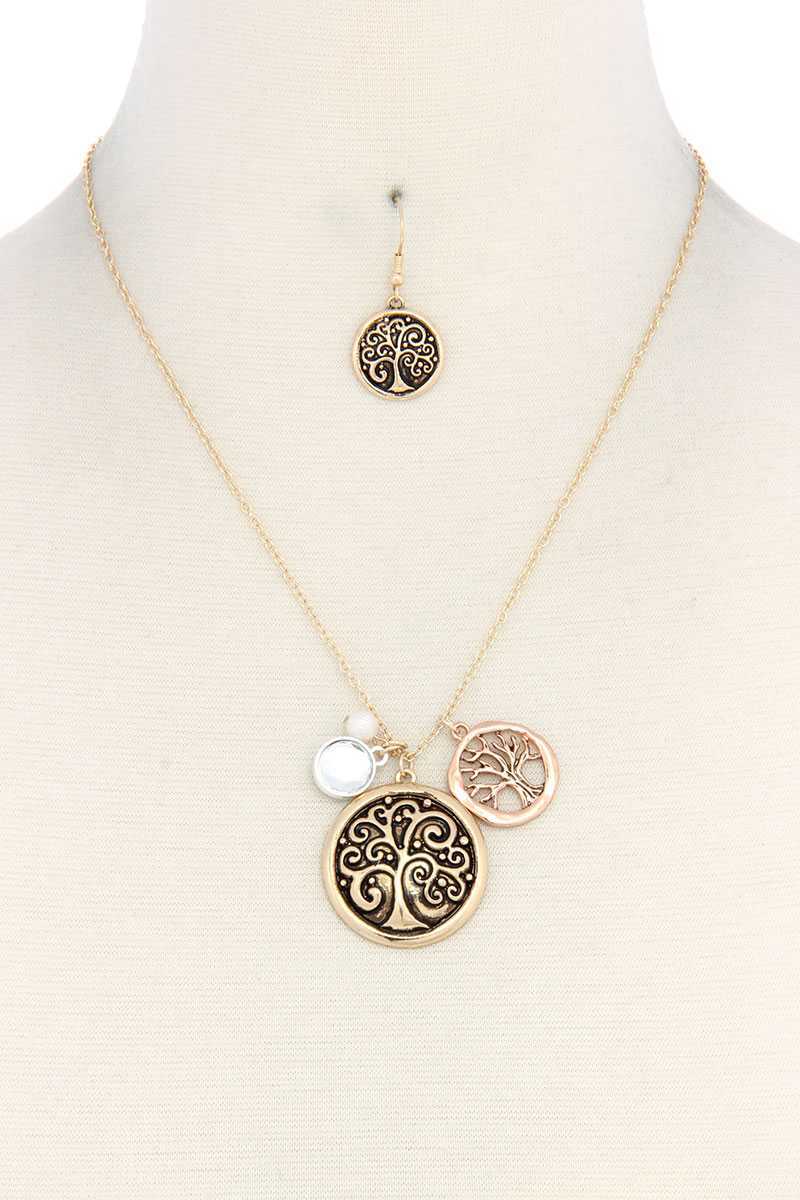 Oak Tree Charm Metal Necklace