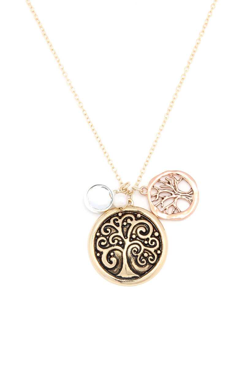Oak Tree Charm Metal Necklace