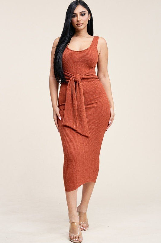 Embellished Rib Knit Sleeveless Midi Dress