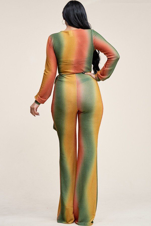 Multi Color Metallic Nylon Long Sleeve Jumpsuit