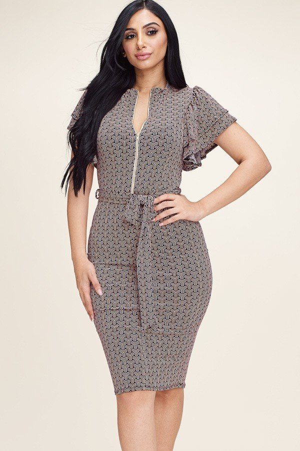 Multi Color Print Ruffled Short Sleeve Dress