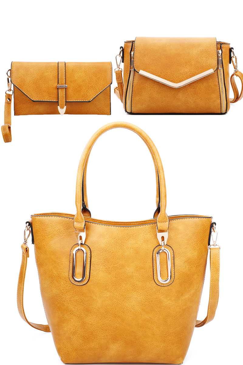 3in1 Modern Chic Tote Crossbody And Clutch Set With Long Strap