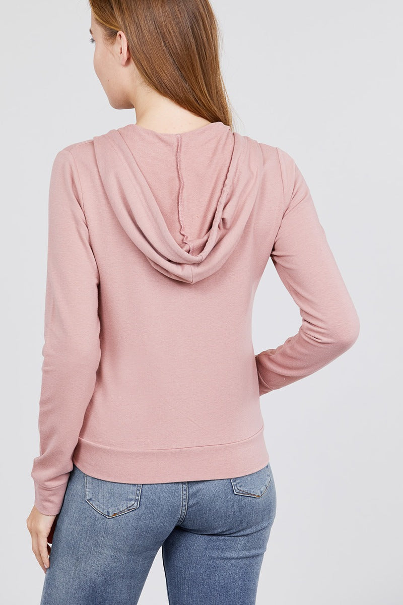 Long Sleeve Zipper French Terry Jacket W/ Kangaroo Pocket