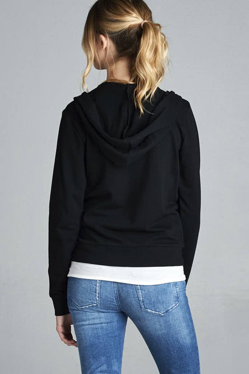 Long Sleeve Zipper French Terry Jacket W/ Kangaroo Pocket
