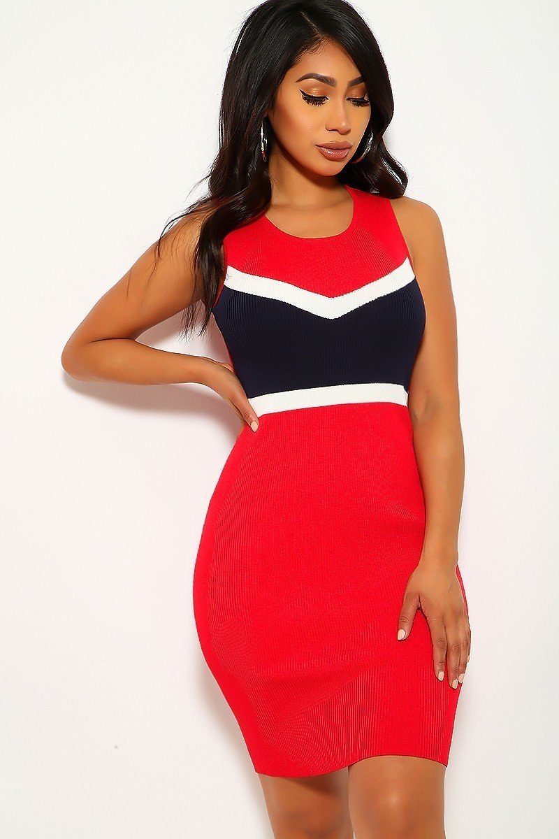 Color Block, Sleeveless, Two-tone, Stripe Dress