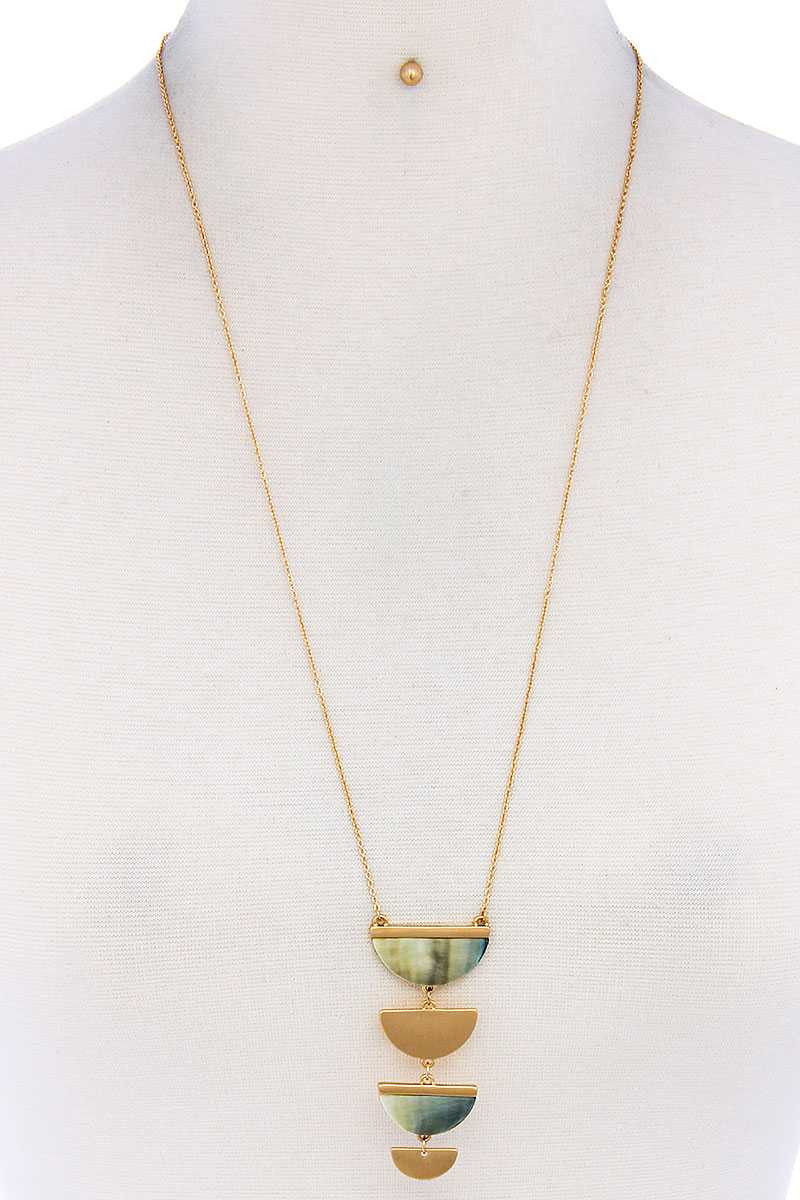 Two Tone Half Circle Pendant Necklace