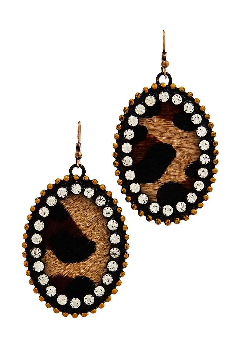 Animal Print Pattern Genuine Leather Circle Drop Earring