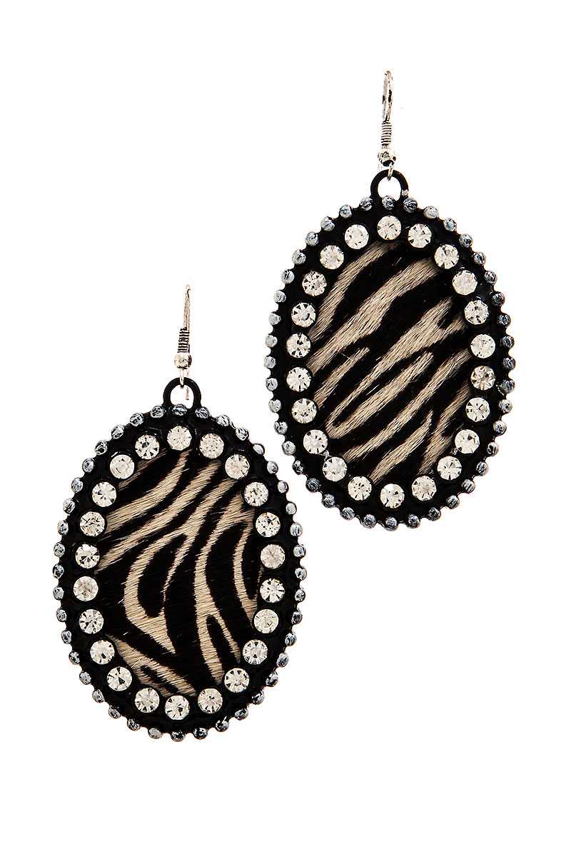 Animal Print Pattern Genuine Leather Circle Drop Earring