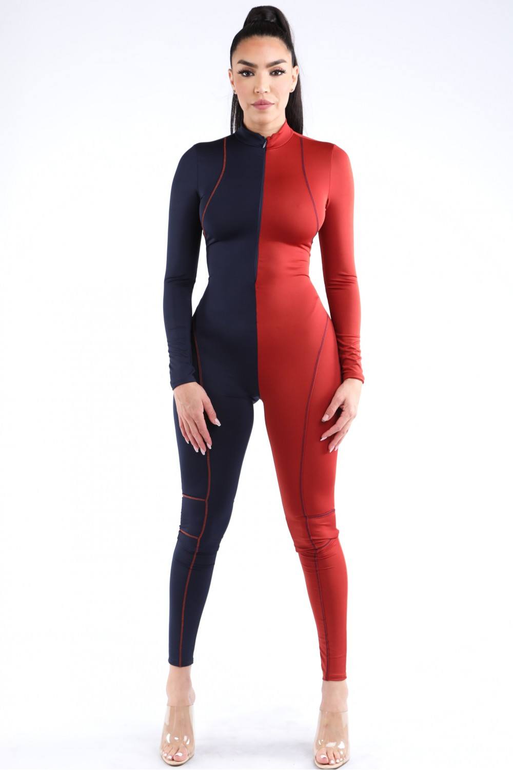 Color Blocked Zip Up Jumpsuit