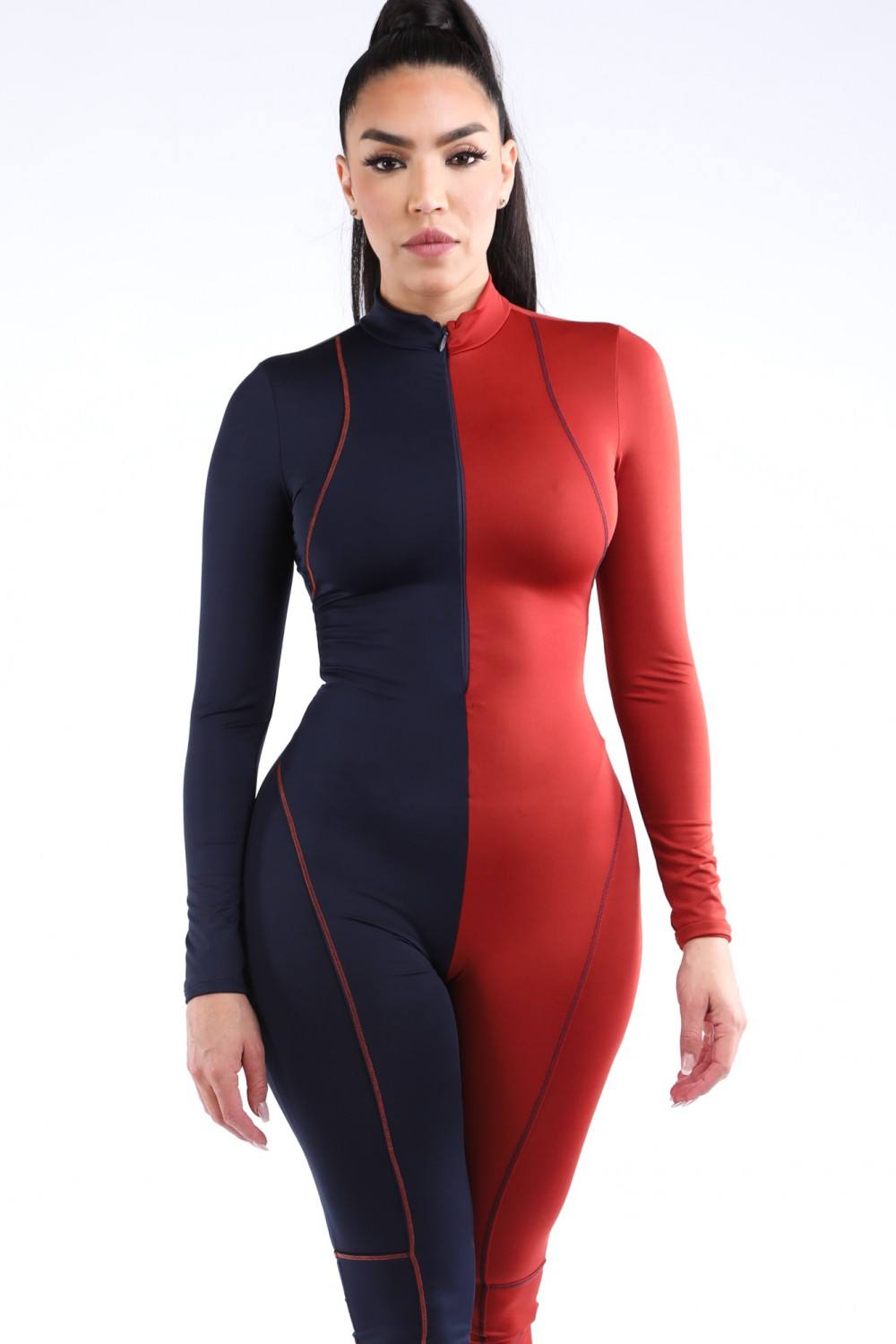 Color Blocked Zip Up Jumpsuit