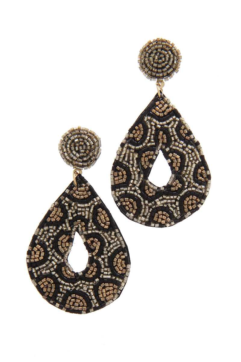 Seed Bead Animal Print Pattern Teardrop Earring