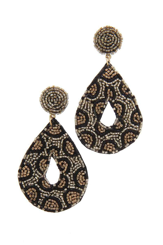 Seed Bead Animal Print Pattern Teardrop Earring