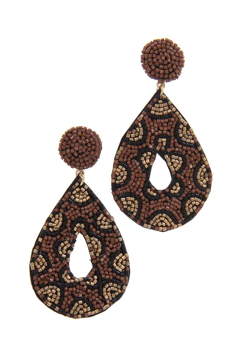 Seed Bead Animal Print Pattern Teardrop Earring