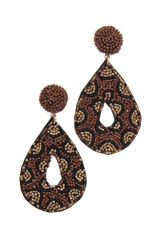 Seed Bead Animal Print Pattern Teardrop Earring