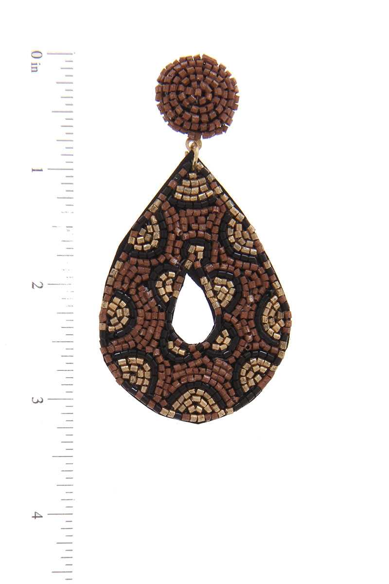 Seed Bead Animal Print Pattern Teardrop Earring