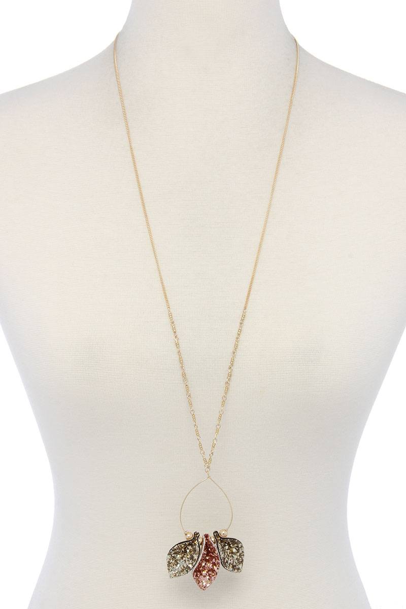 Glitter Teardrop Shape Pendant Necklace