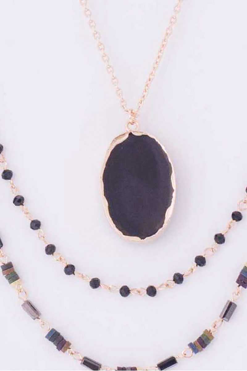 Drusy Stone N Bead 3 Layered Necklace