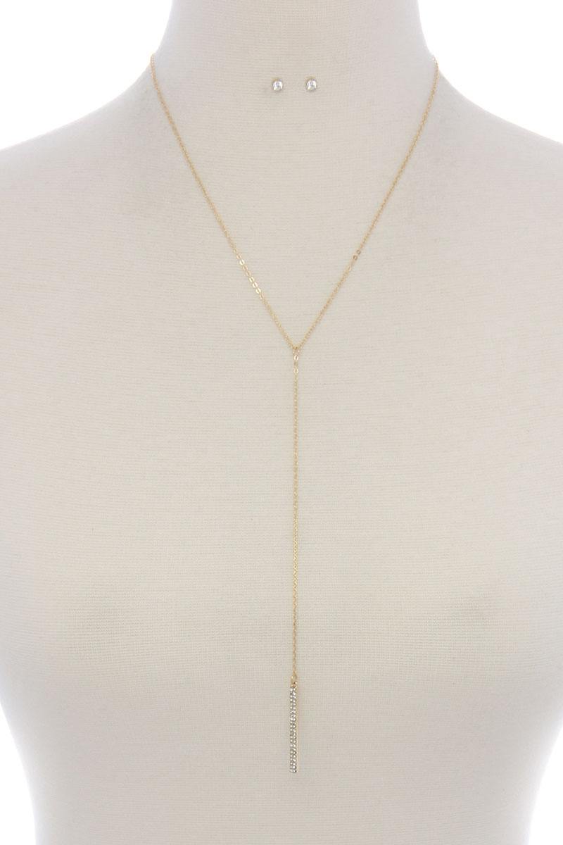 Rhinestone Bar Y Shape Necklace
