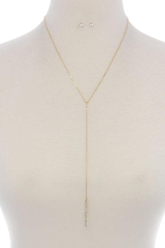 Rhinestone Bar Y Shape Necklace